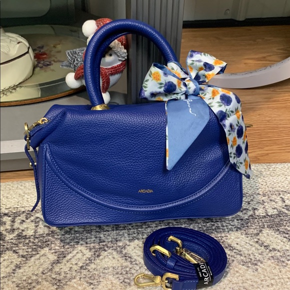 Arcadia Leather Domed Satchel - Dione qvc NEW Royal blue pebbled - Picture 3 of 9